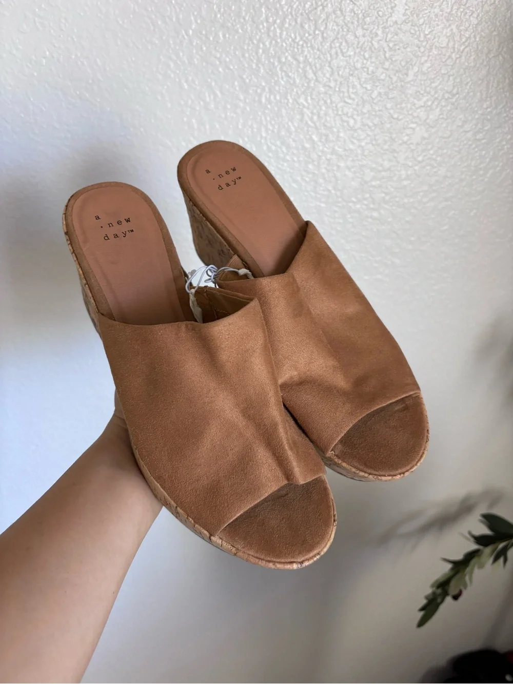 A New Day Suede Cork Platform Slide Wedge - Tan 8.5